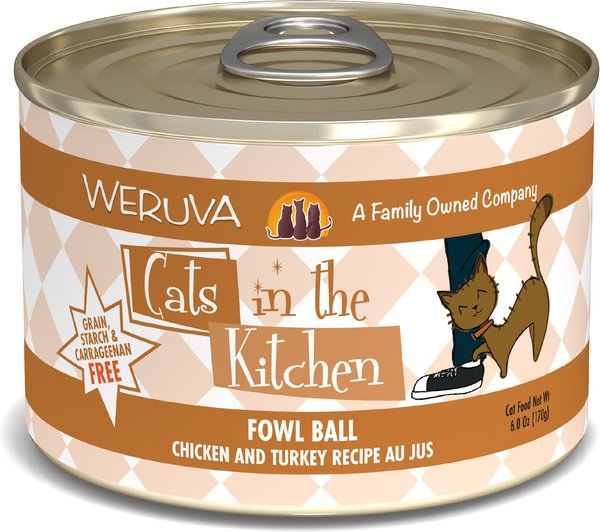 Weruva Cats in the Kitchen Fowl Ball Chicken and Turkey Au Jus Grain-Free Canned Cat Food