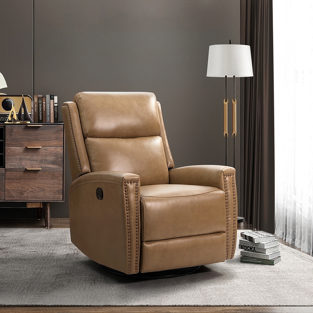 Fiacro 30.31''Wide Modern Genuine Leather Wingback Swivel Rocker Recliner With Tufted Back