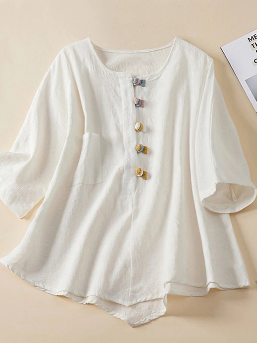 Loose Irregular Short-Sleeved Cotton Linen Shirt