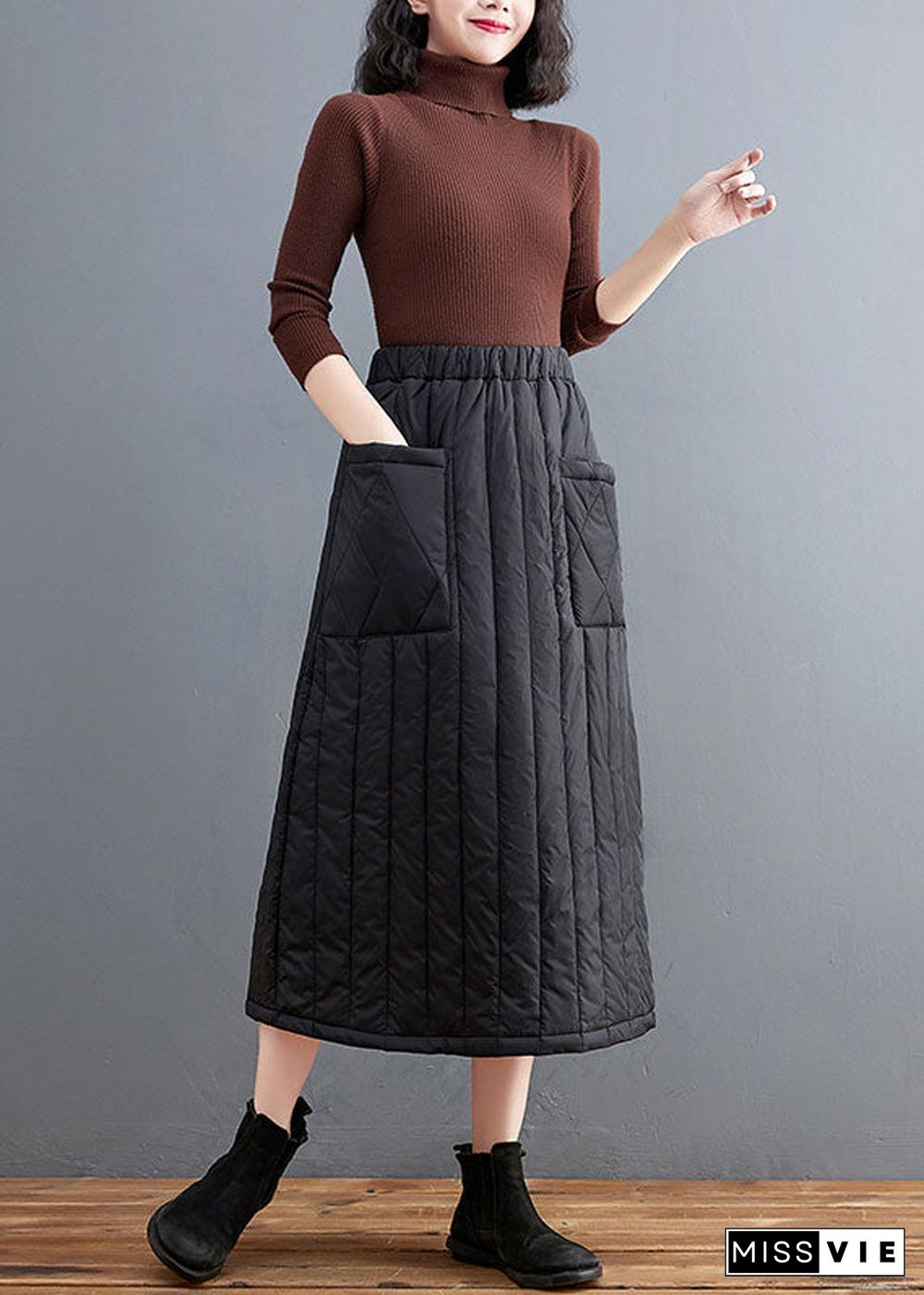 Boutique Black Pockets Fine Cotton Filled Skirt Winter