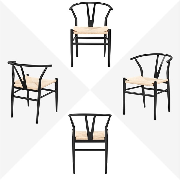 Modern Weave Y-Shaped Dining Chair with Solid Metal Frame