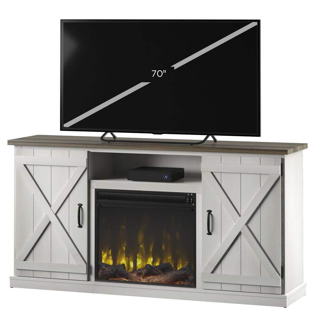 Twin Star Home 6338 in Freestanding Wooden Electric Fireplace TV Stand in Old Wood White