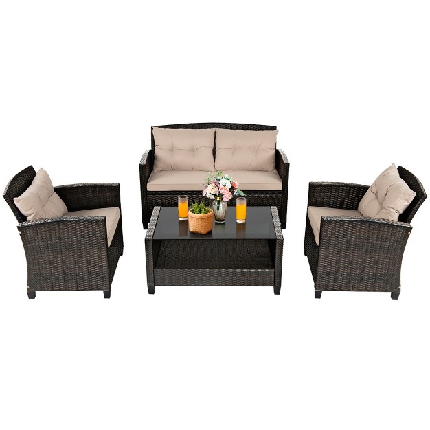 Costway 8pcs Patio Rattan Conversation Set Cushioned Outdoor Furniture Set