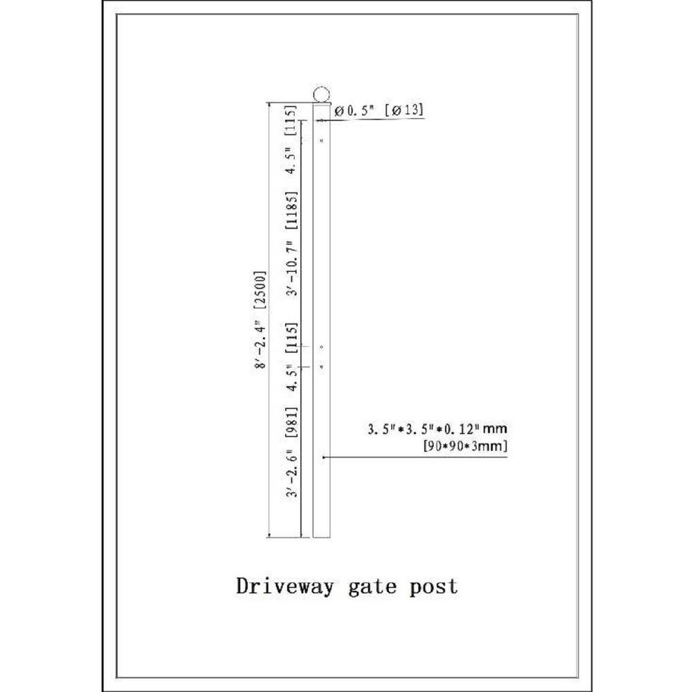 ALEKO 2 in. x 2 in. x 90.5 in. Black Steel Fence Post FPOST-HD