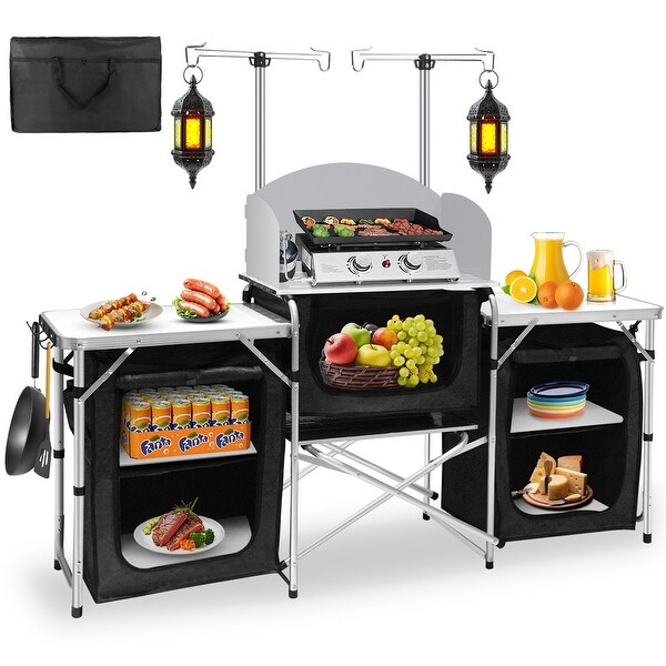 Outdoor Black Camping Kitchen with 3 Zippered Bags Camping Cook Table