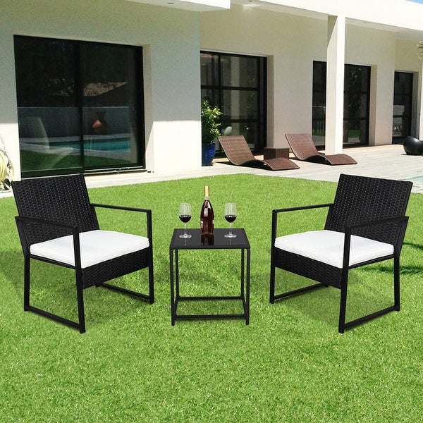 3pcs All-weather Rattan Table Chair Set with Removable Cushions - Overstock - 35747748