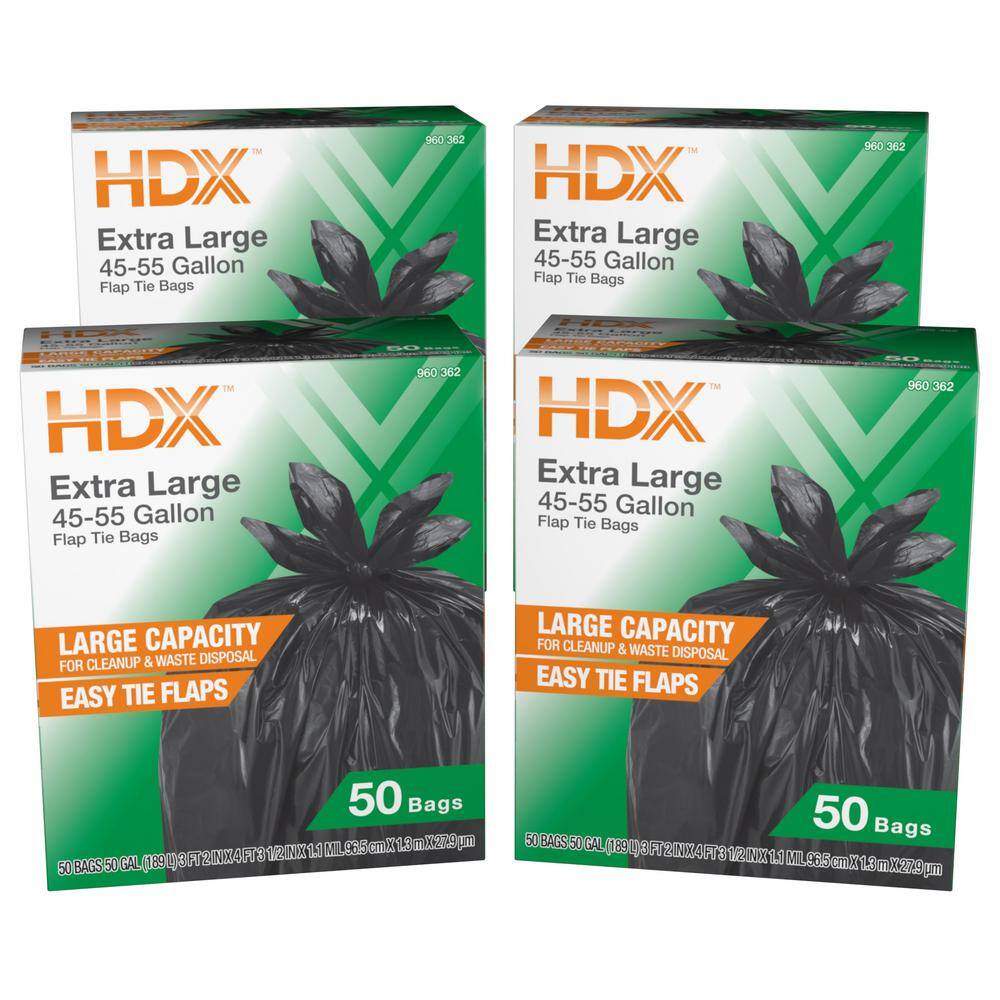 HDX 50 Gal. Wave Cut Extra-Large Trash Bags (200-Count) HD50WCE050B-4PK