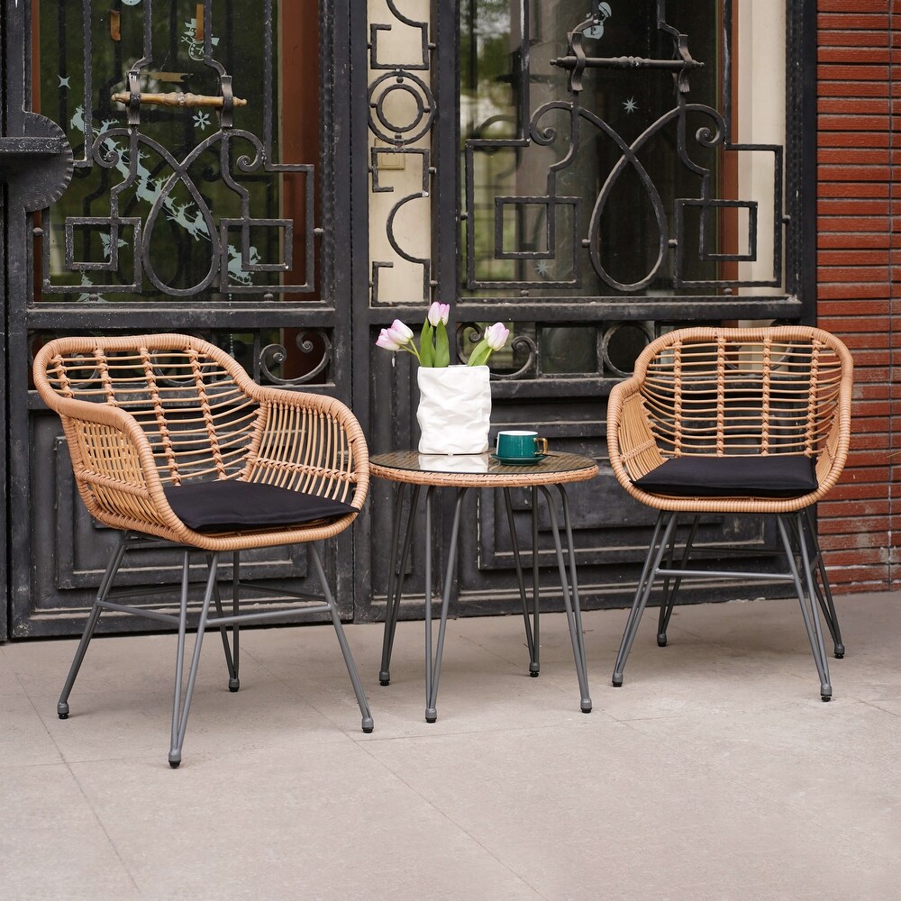 Outdoor Wicker Chairs Conversation Set with Cushions (Set of 3)   21.26''L x 23.62''W x 31.5''H