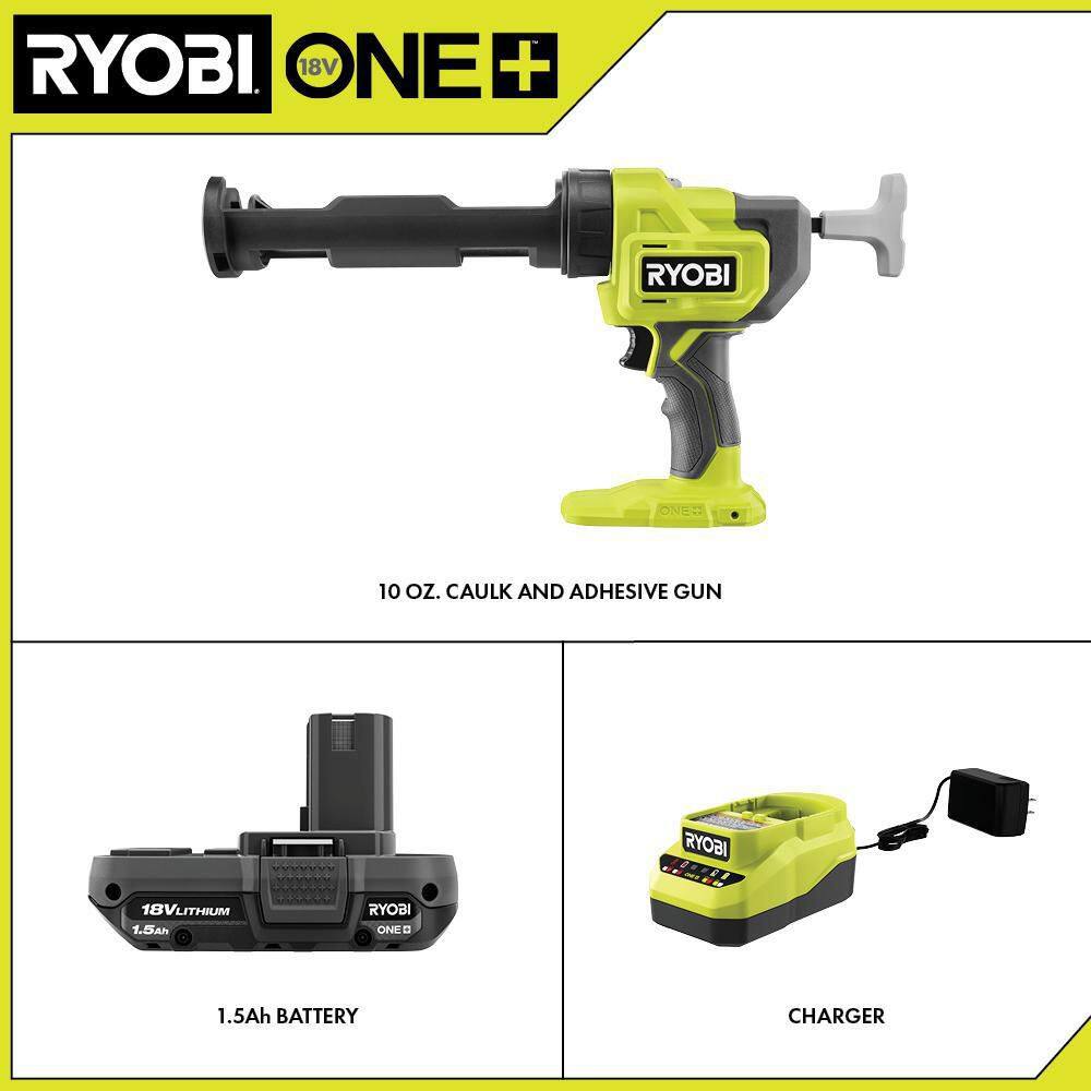 RYOBI ONE+ 18V Cordless 10 oz. Caulk  Adhesive Gun Kit with 1.5 Ah Battery and Charger with FREE 2.0 Ah Battery PCL901K1-PBP006