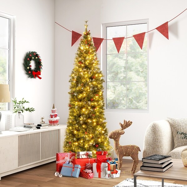 7 FT PreLit Artificial Hinged Slim Pencil Christmas Tree