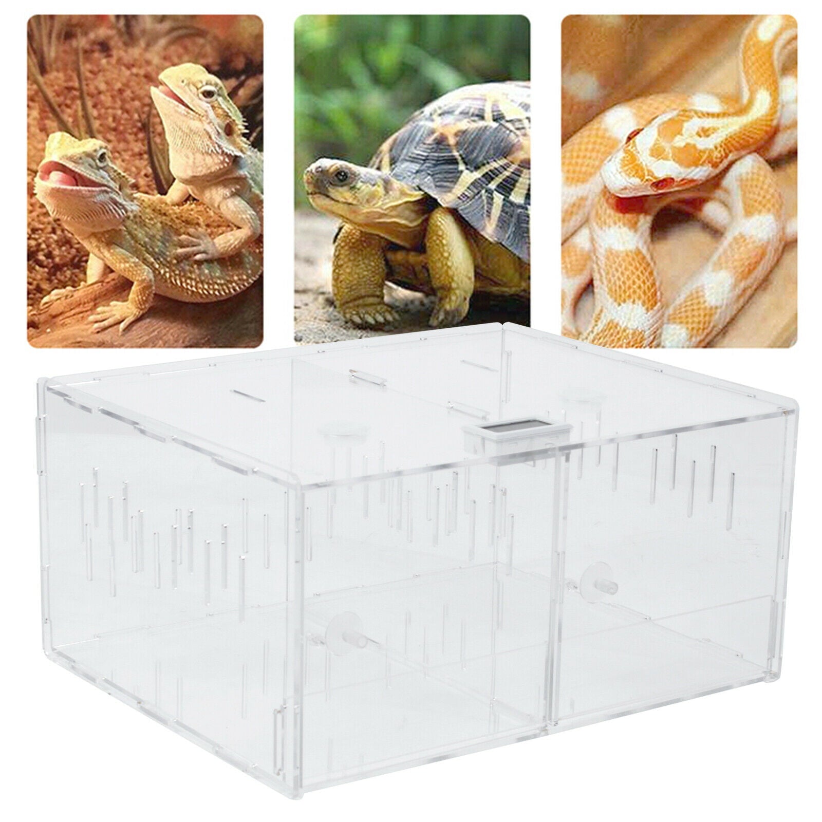 Fichiouy Reptile Breeding Box Acrylic Reptile Terrarium Climbing Pet Box with Thermometer Clear