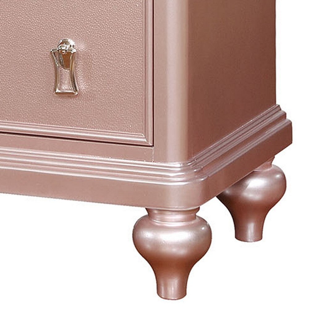 Contemporary Solid Wood Night Stand With Mirror Trim  Pink