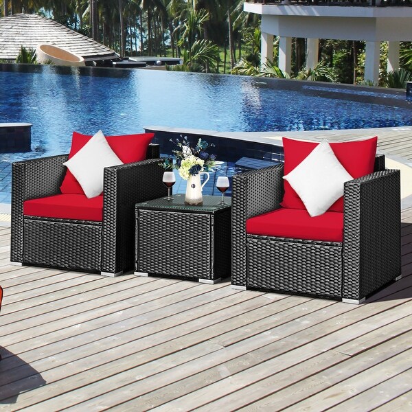 Costway 3PCS Patio Rattan Wicker Furniture Set Sofa Table W/Cushion