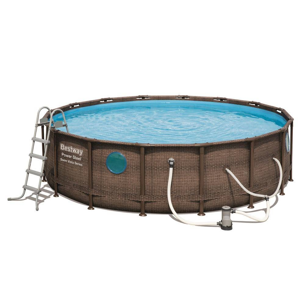 Bestway 16 ft. Round 48 in. D Power Steel Hard Side Swim Vista Swimming Pool Set with Accessories 56726E-BW + 2 x 58012E-BW