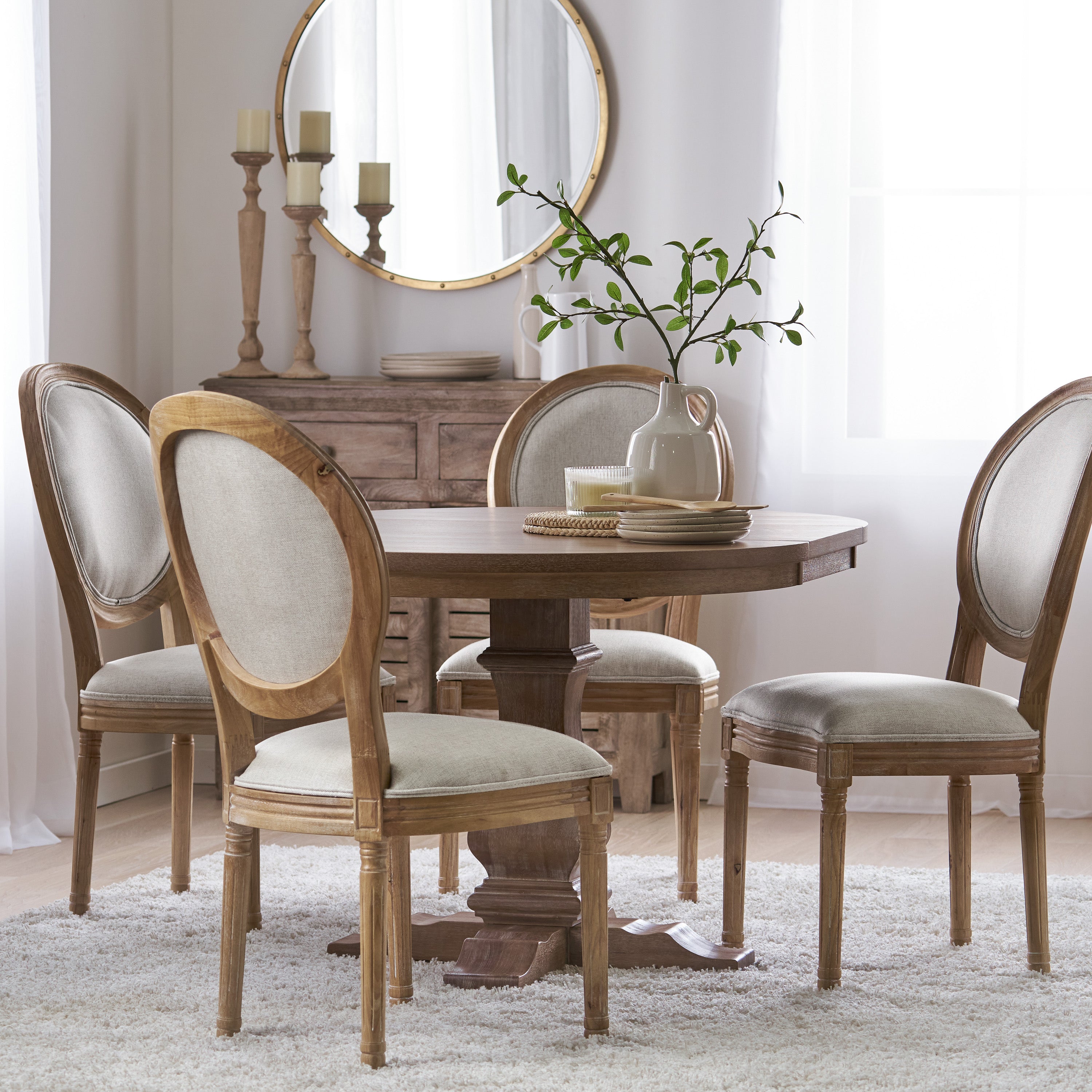 Naclerio French Country Fabric Upholstered Wood 5 Piece Dining Set