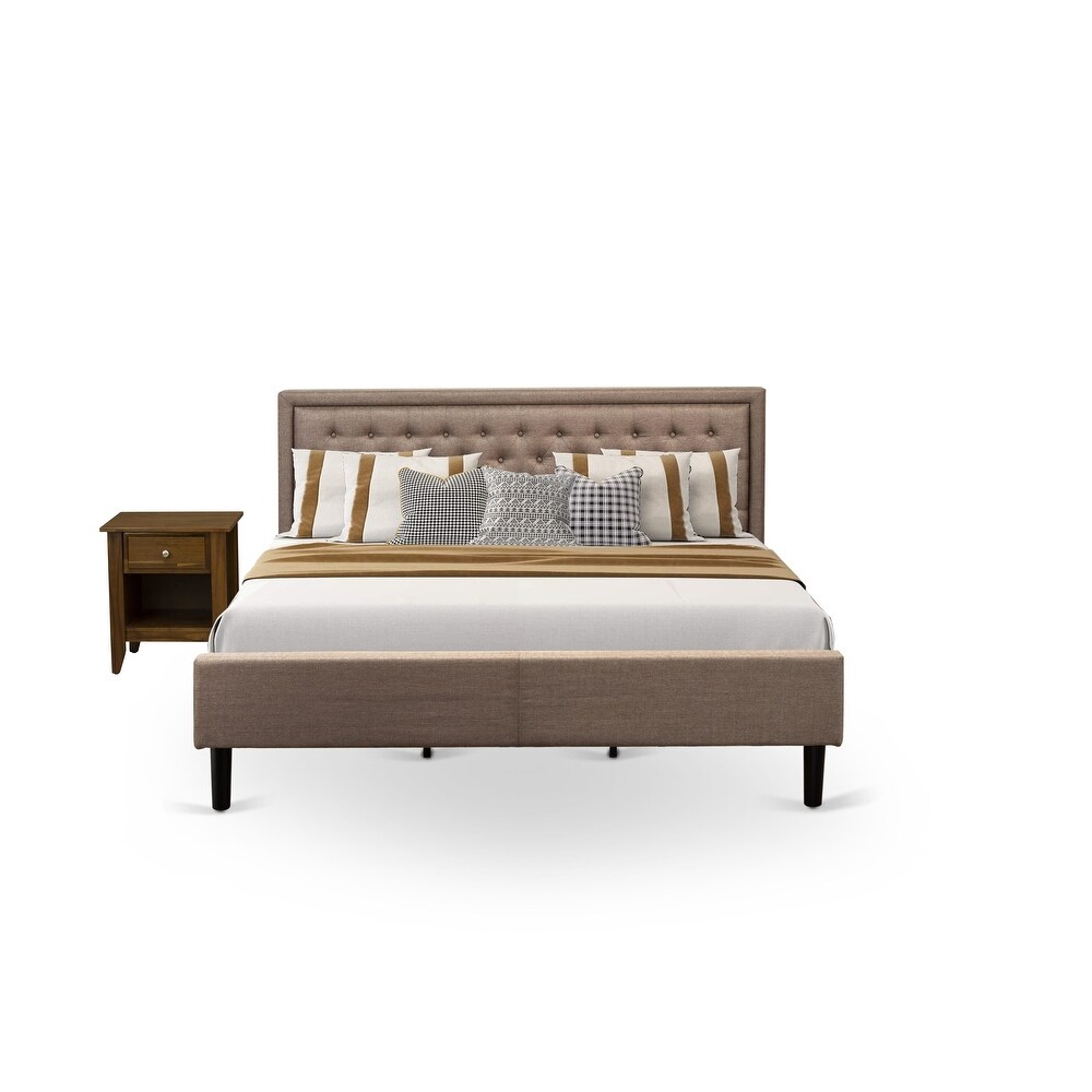 East West Furniture Bedroom Set   Wood Bed Frame Dark Khaki Headboard with Small Nightstand   (Pieces Option)