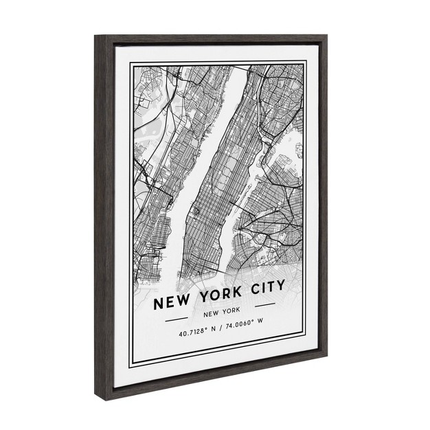 X 24 quot Sylvie New York City Modern Map By Jake Goossen Framed Wall Canvas Gray Kate amp Laurel All Things Decor