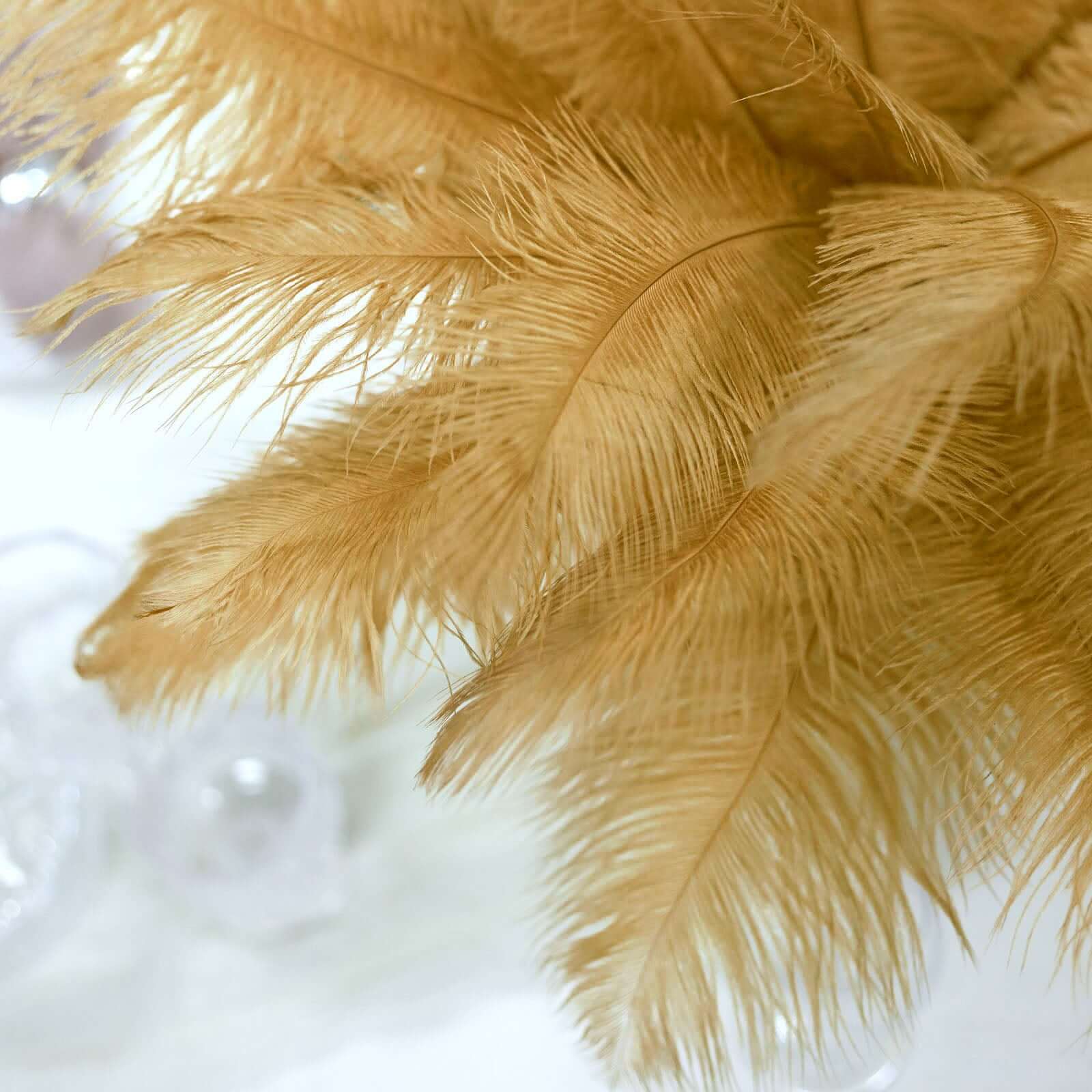 12 Pack Gold Natural Plume Real Ostrich Feathers, DIY Centerpiece Fillers 13