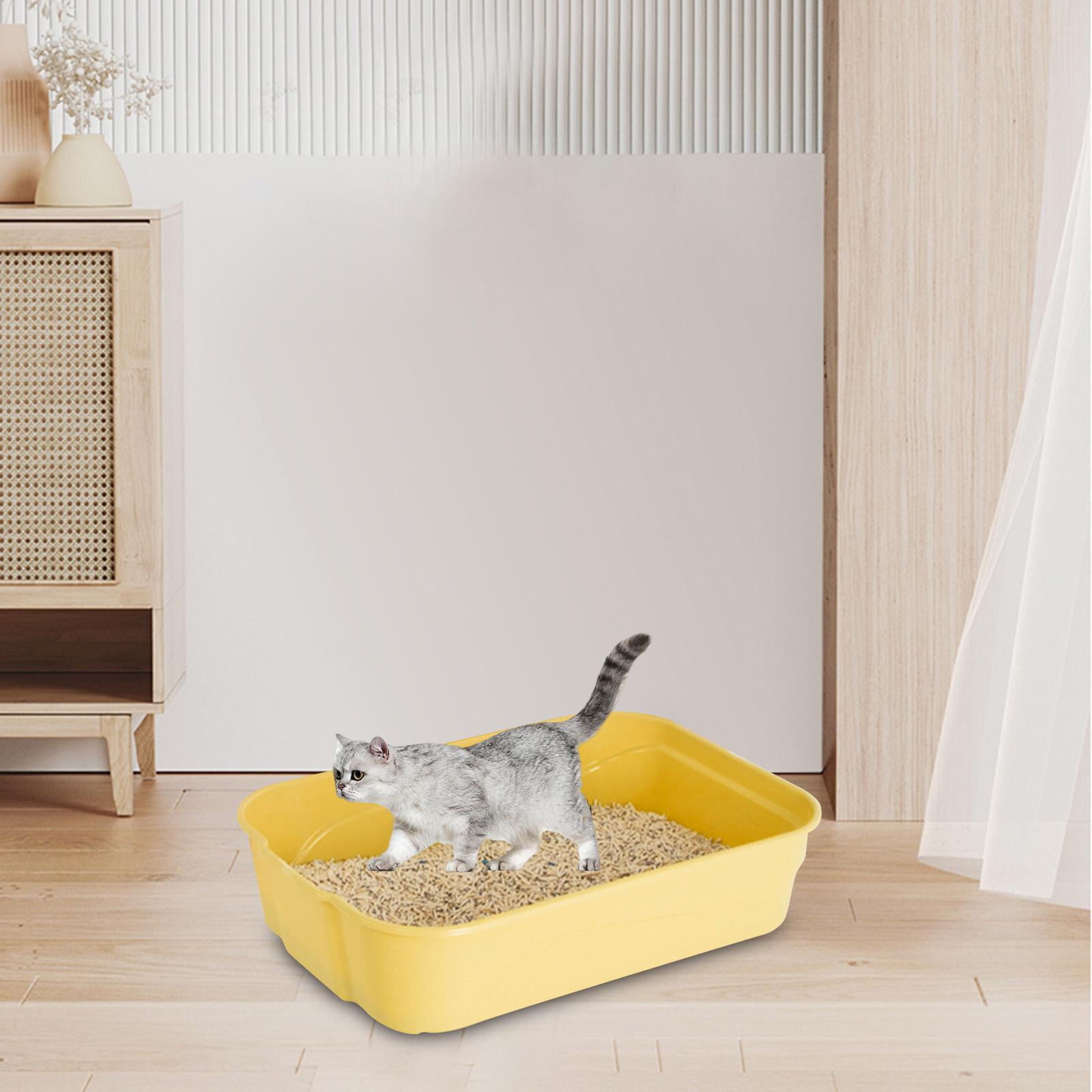 Cat Litter Box High Side Sifting Litter Box Open Litter Box Prevent Sand Leakage Kitten Potty  Tray for Kitty Rabbit Yellow