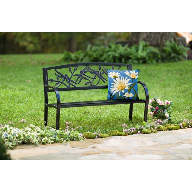 Evergreen Dragonfly Metal Garden Bench Black