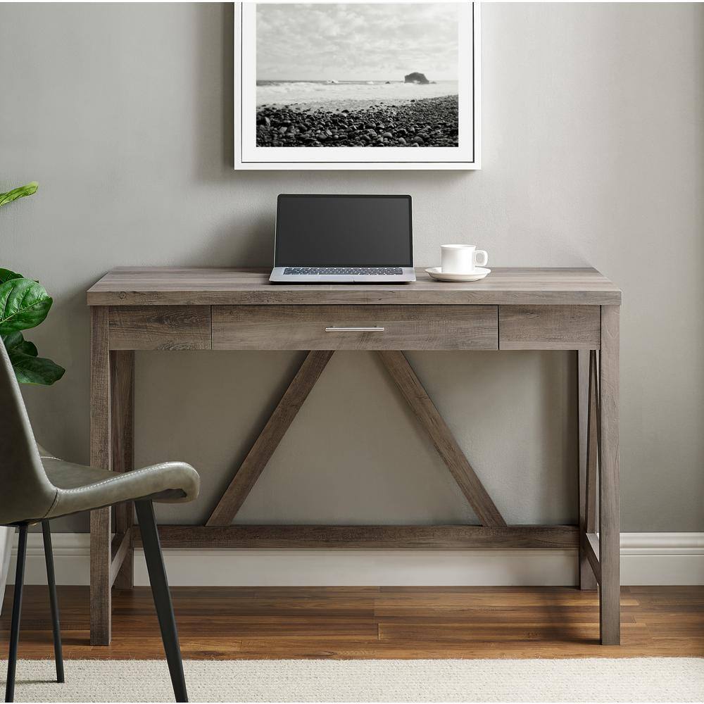 Walker Edison Furniture Company 46 in. Grey Wash Rectangular 1 -Drawer Writing Desk with Open Back HDW46AFGW