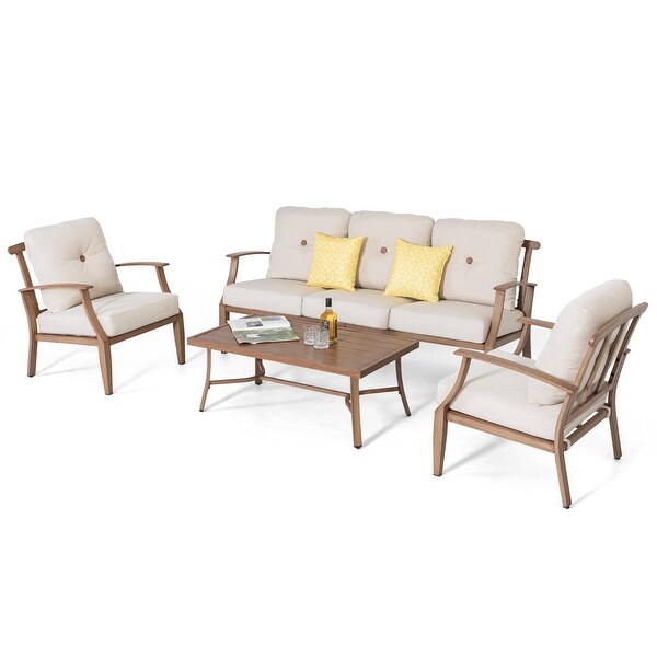 Nuu Garden 4Piece Patio Aluminum Conversation Set with Cushions