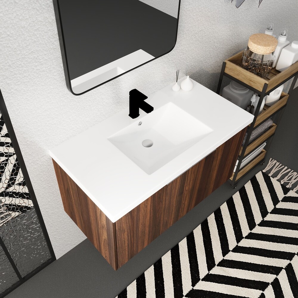 Modern Design 36 Inch Float Mounting Bathroom Vanity With Sink Soft Close Door 2 Doors