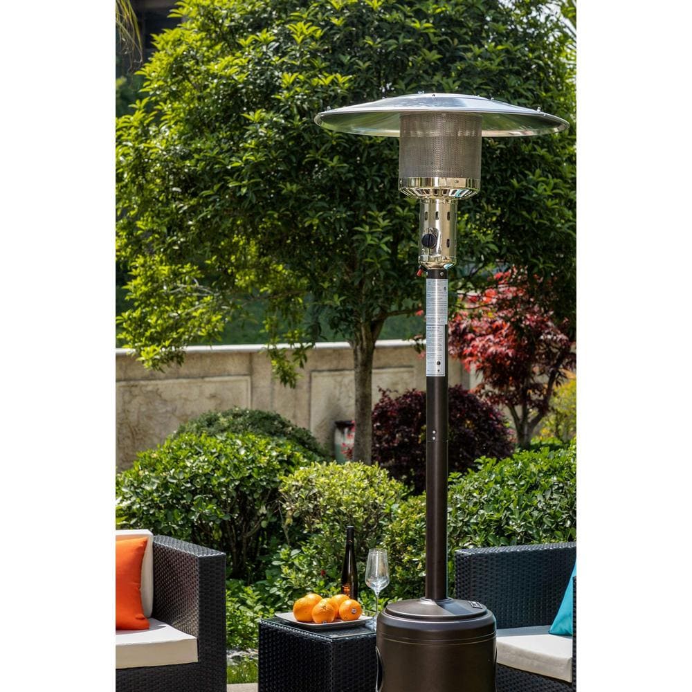 47,000 BTU Brown Stainless Steel Outdoor Patio Propane Heater with Portable Wheels XZ508BZ28