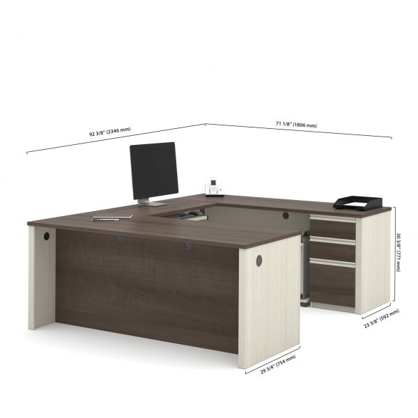 Bestar Prestige + U-shaped workstation including one pedestal in White Chocolate and Antigua