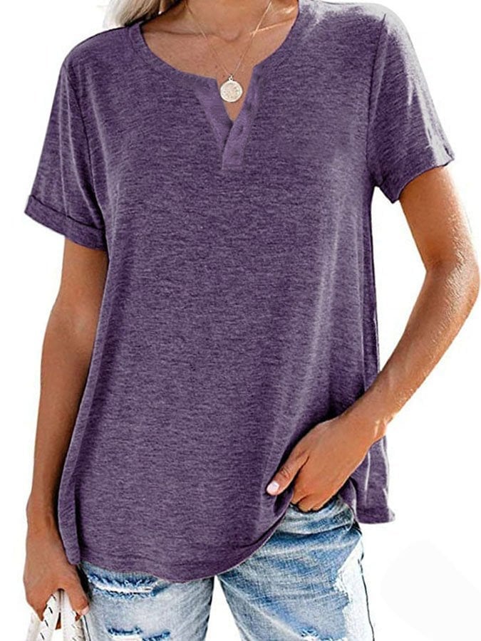 Comfortable Solid V-Neck Short Sleeve T-Shirt