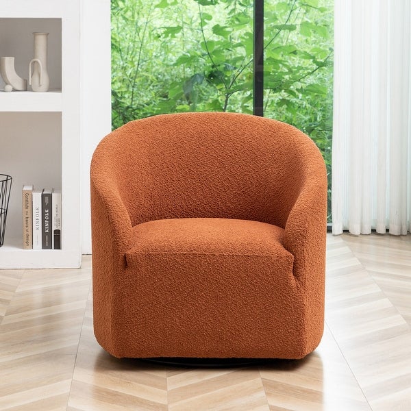 Modern Boucle Upholstered Swivel Barrel Armchair