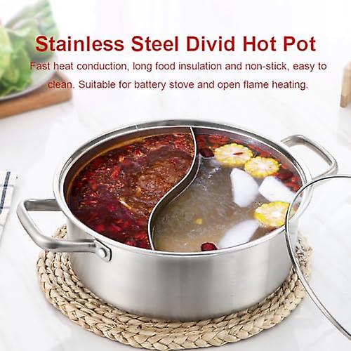 Chinese Hot Pot， Dual Sided Hot Pot Shabu， Stainless Steel Divider Hot Pot with Glass Lid， Mandarin