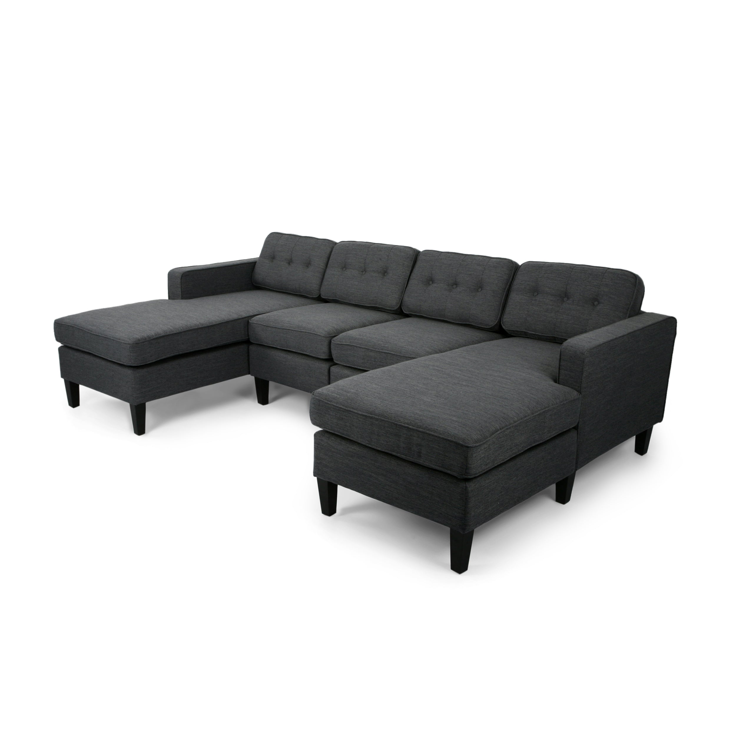 Grace Contemporary Fabric Chaise Sectional with Button Accents