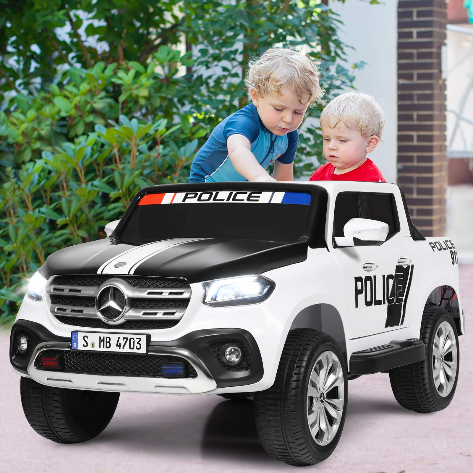 Costzon 2-Seater Ride on Polick Truck, Licensed Mercedes Benz X Class Battery Powered Ride on Car w/ 2.4G Remote Control