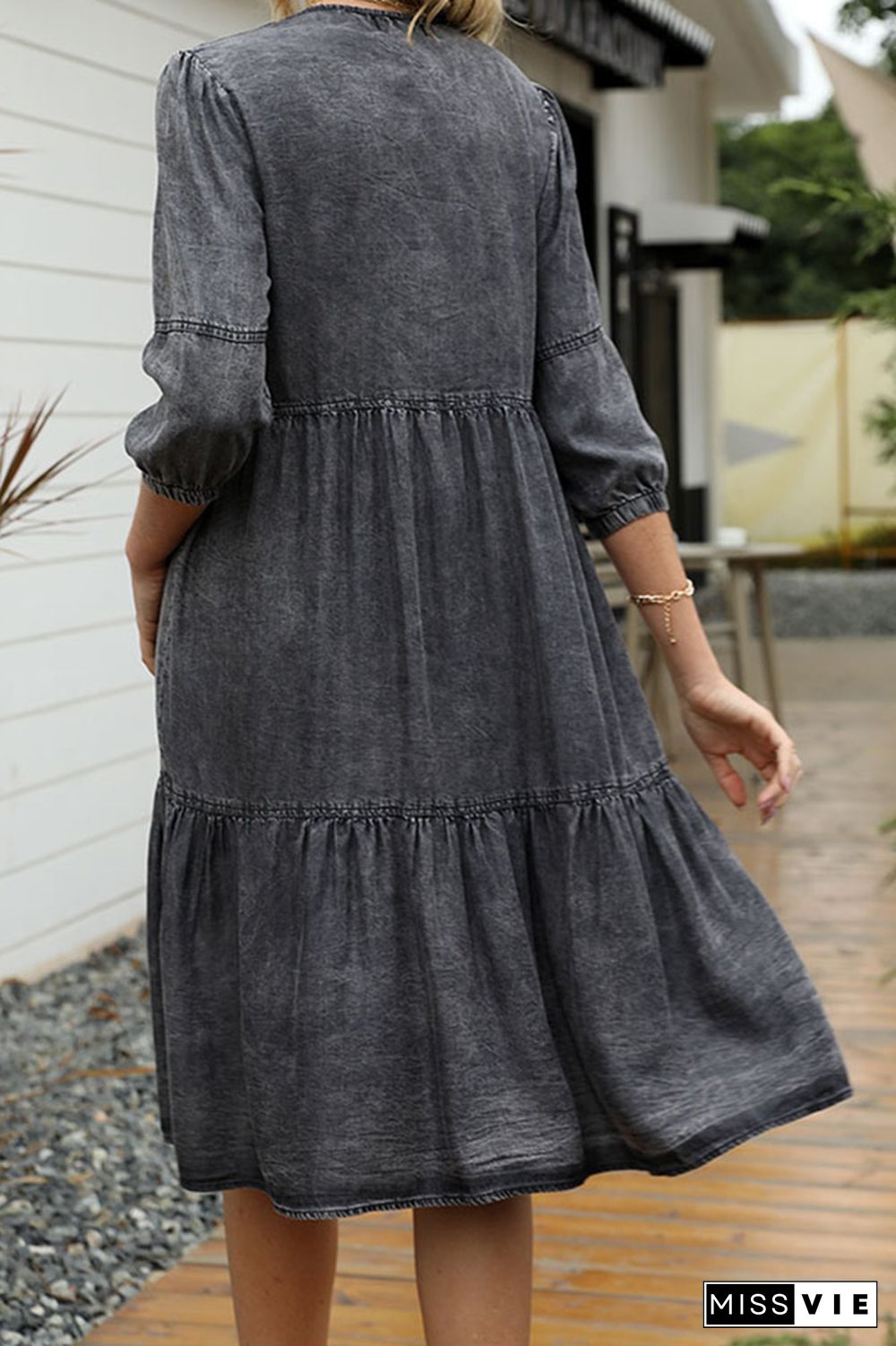 Washed DIstressed Zipper Denim Dress