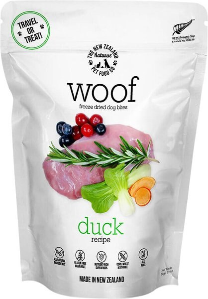 The New Zealand Natural Pet Food Co. Woof Duck Recipe Grain-Free Freeze-Dried Dog Treats， 1.76-oz bag