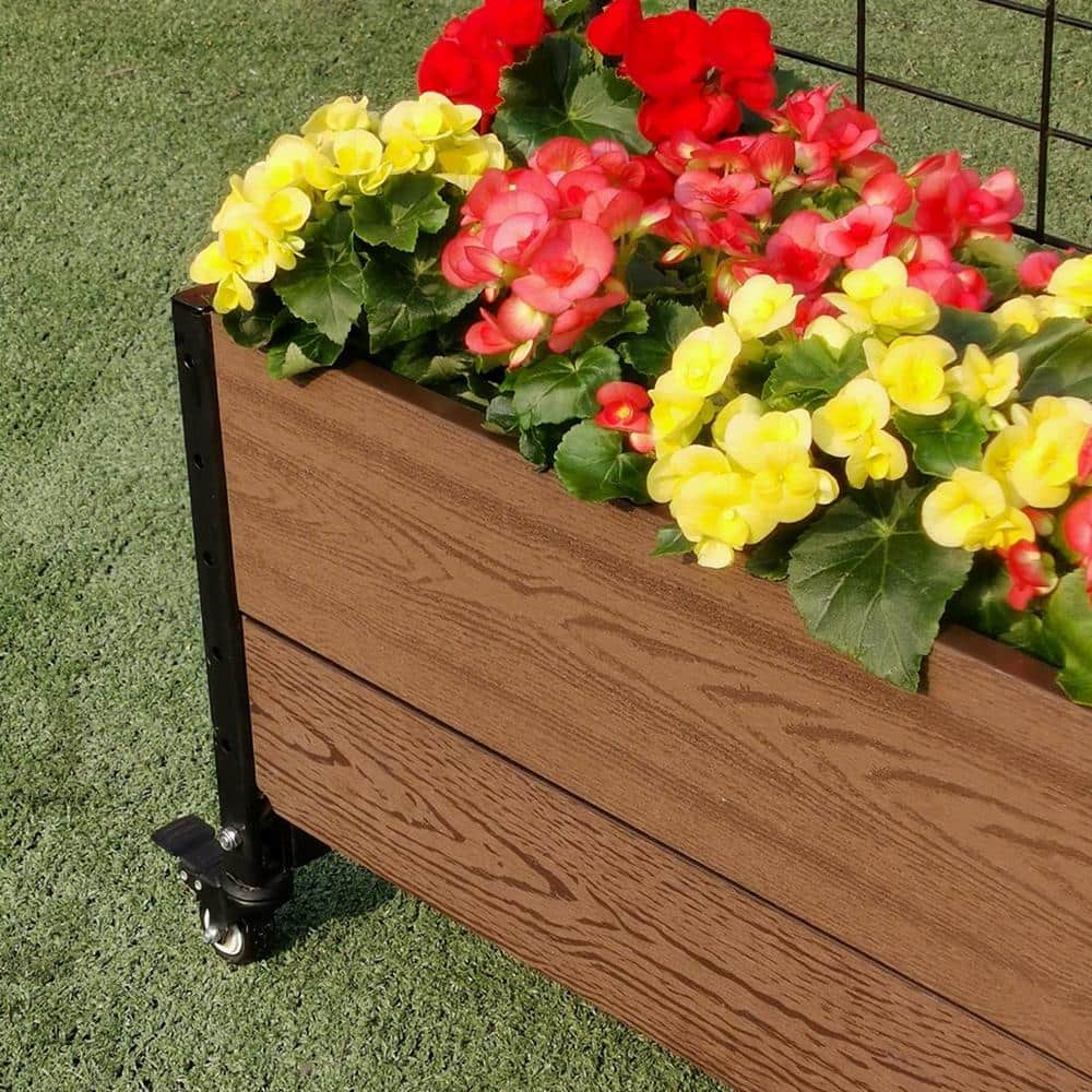 EverBloom Mobile Trough Brown Composite Board and Steel Raised Planter with Trellis K2120