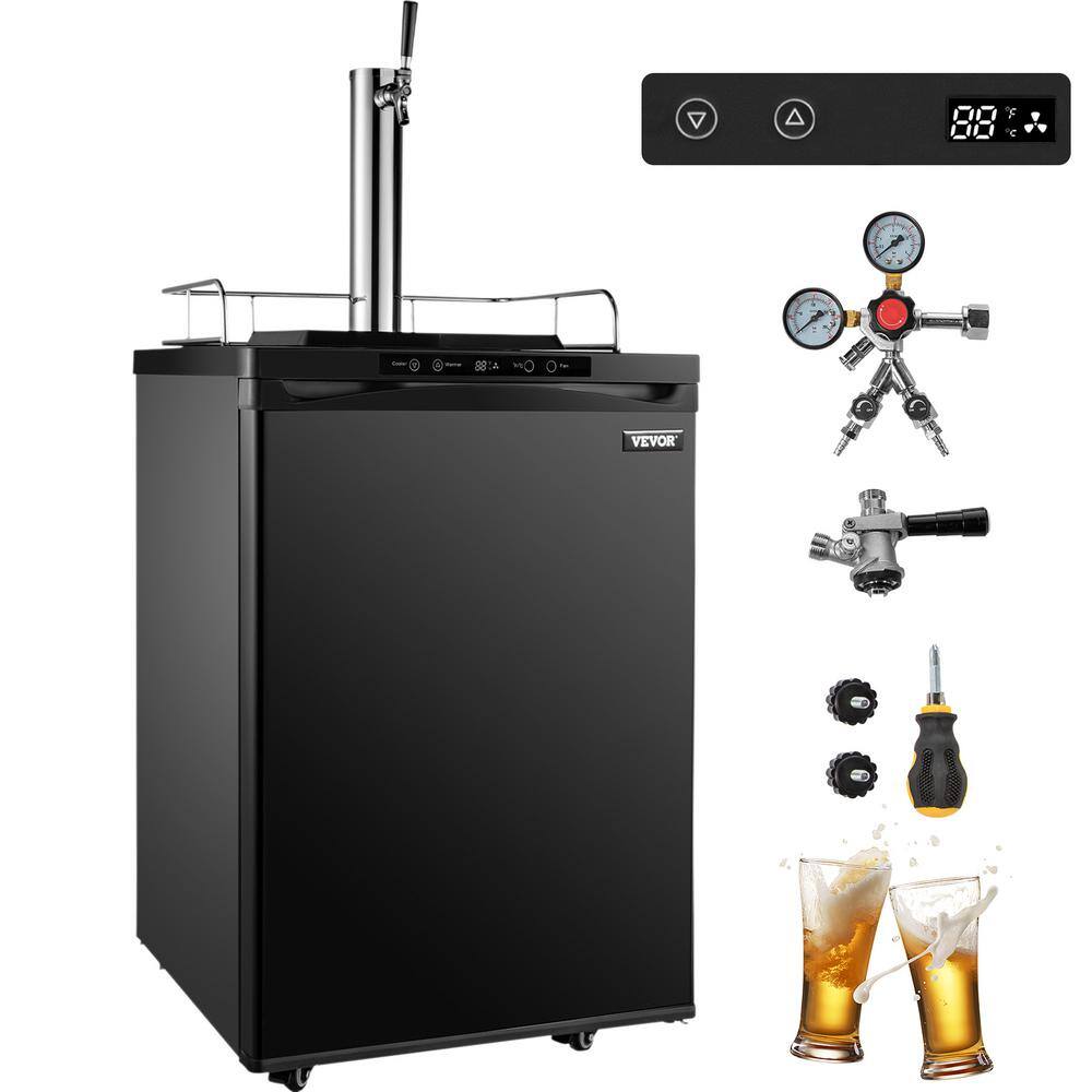 VEVOR 43 gal. Single Tap Beer Kegerator Refrigerator Mobile Stainless Direct Draw Beer Dispenser with LED Display in Black PJLZFPJHSDTMC98M1V1