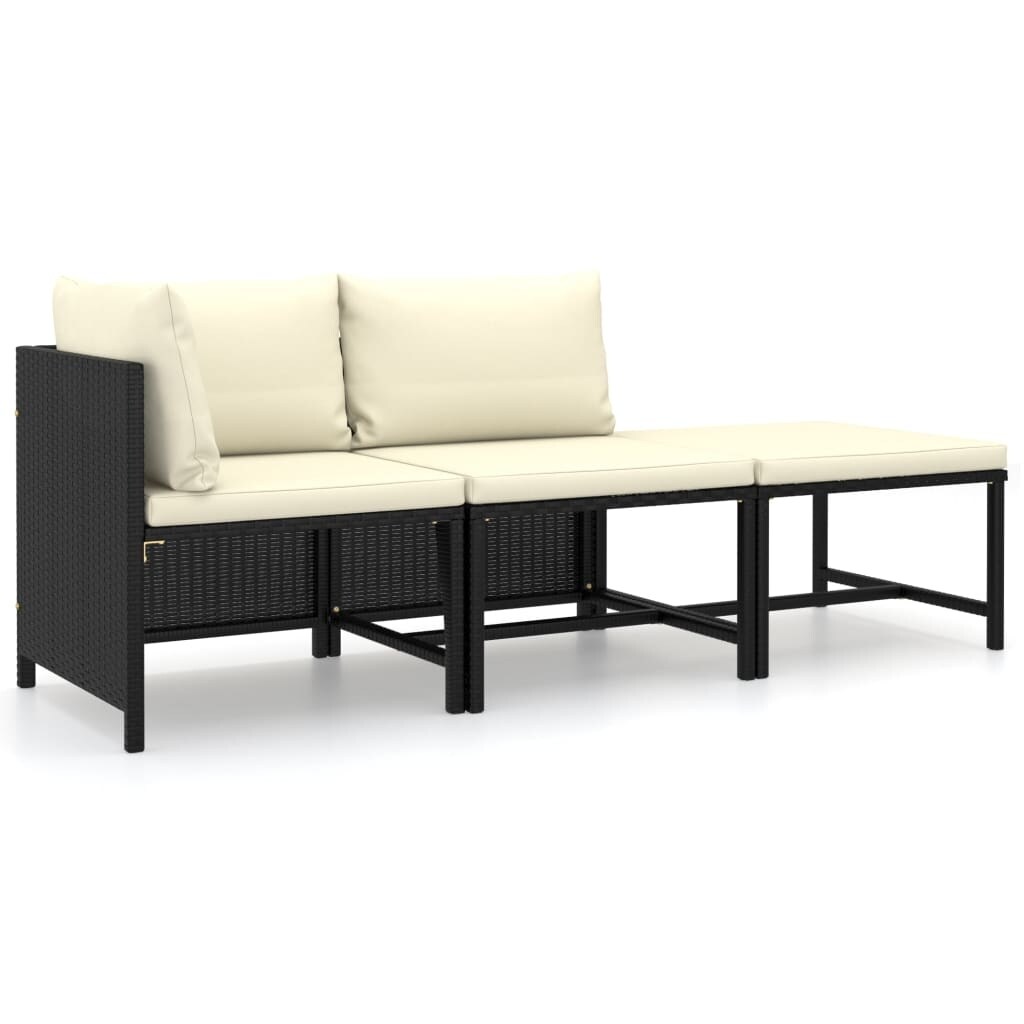 3 Piece Patio Lounge Set with Cushions Poly Rattan Black - Overstock - 35284276