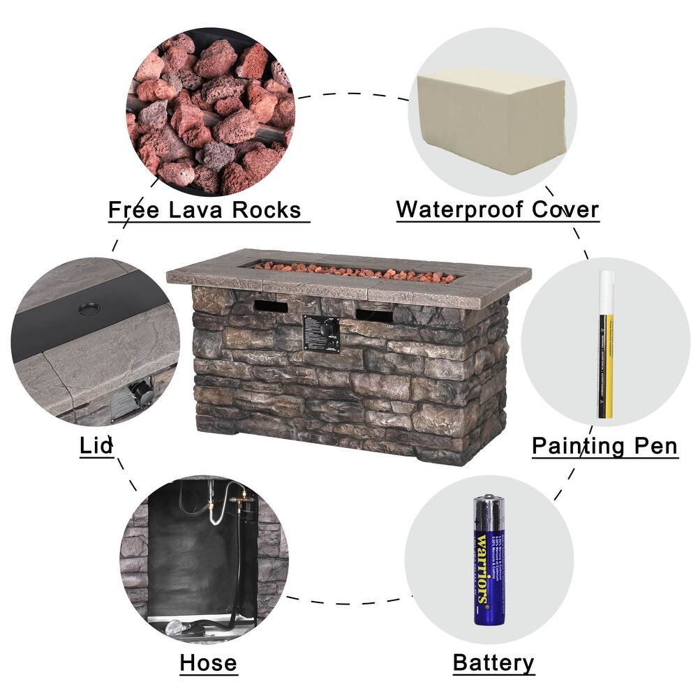 VEIKOUS Rectangle 50000 BTU Propane Gas Fire Pit Table for Outside Patio with Lid  Cover and Lava Rocks