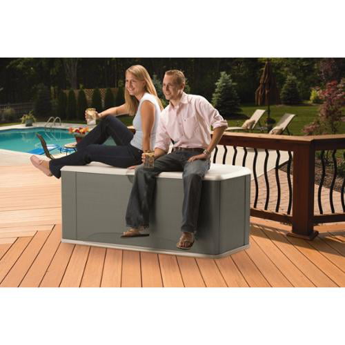 Rubbermaid Outdoor Extra-Large Deck Box with Seat, Gray & Brown, 121 Gallon