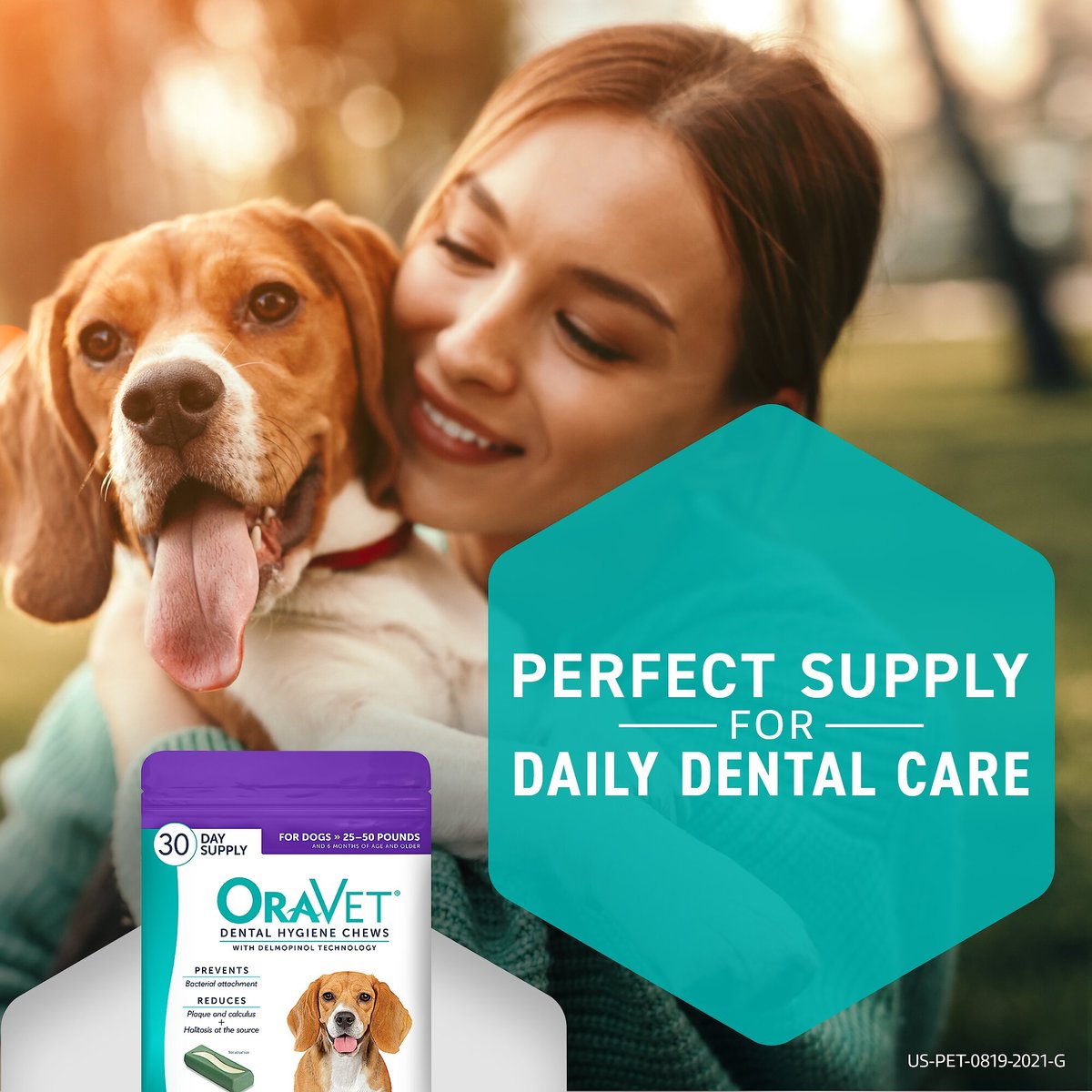 OraVet Hygiene Dental Chews for Medium Dogs， 25 - 50 lbs