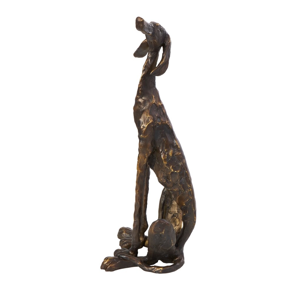 Bronze Polystone Distressed Slim Frame Dog Sculpture with Gold Accents