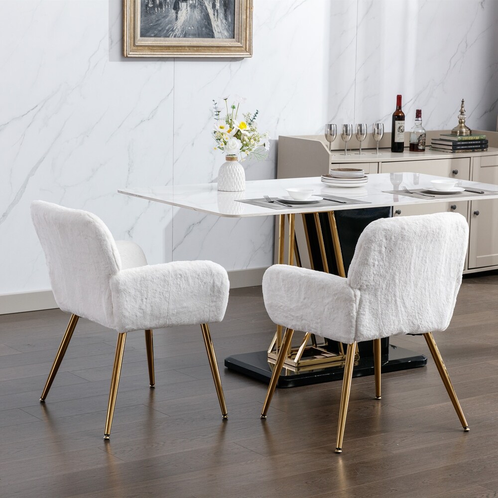 Modern Dining Armchair White Set of 2 Gold Legs Ins Living Room Cafe