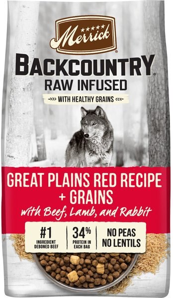 Merrick Backcountry Raw Infused Great Plains Red Recipe + Grains with Beef， Lamb and Rabbit Freeze-Dried Dry Dog Food