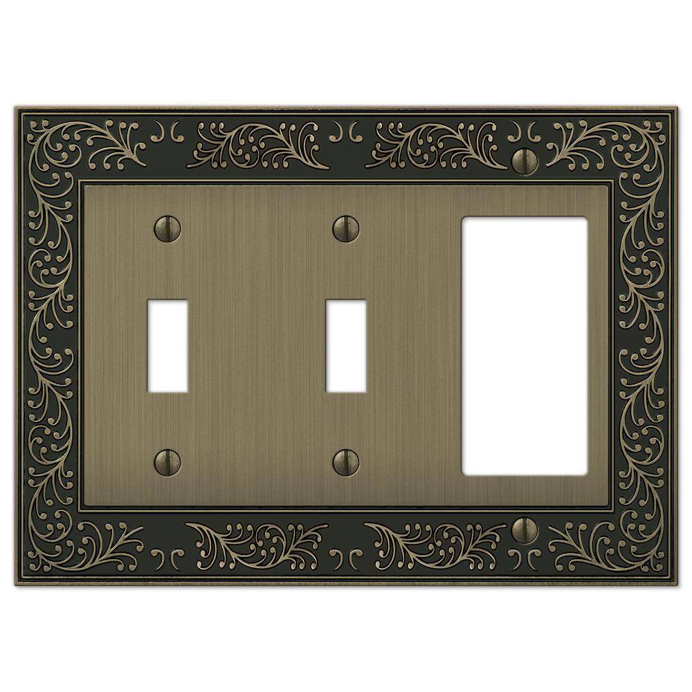 AMERELLE Bleinhem 3 Gang 2-Toggle and 1-Rocker Metal Wall Plate - Brushed Brass 43TTRBB