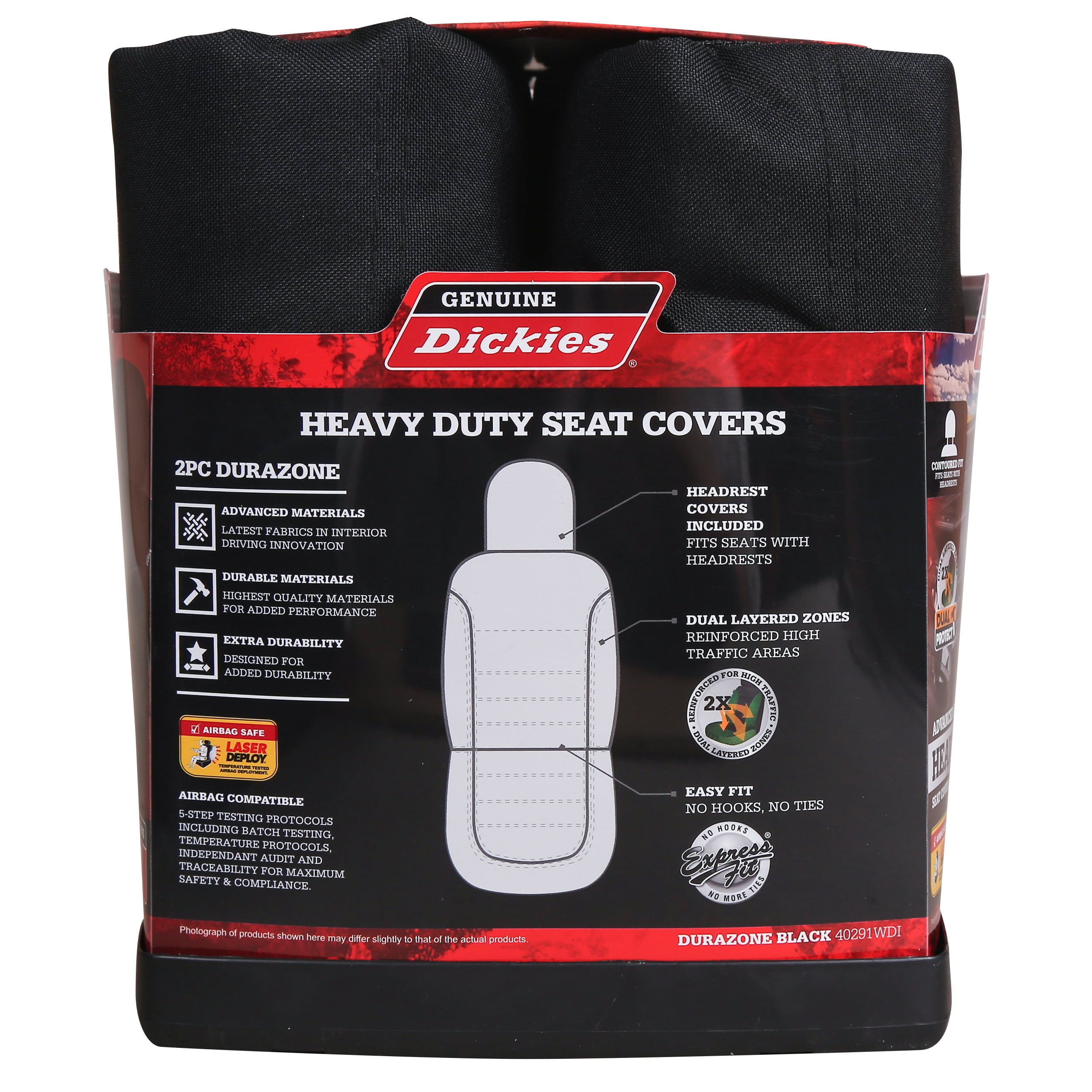 Genuine Dickies 2 Piece Durazone Car Seat Covers Black， 40291WDI