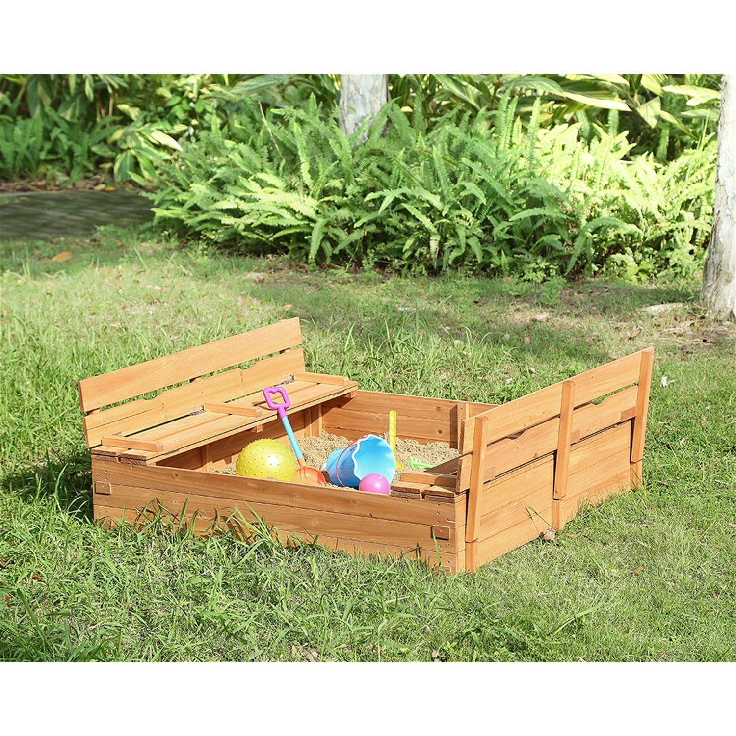 Kids Sandbox with Lid Sand Box for Kids Outdoor with Lid Cedar Wooden Sand Pit Box for Kids with 2 Foldable Bench Seats 4 ft x 4 ft Sand Boxes for Kids Outdoor with Lid Sandbox Toys for 2-8 Years