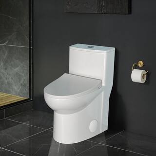 Amucolo 1-piece 1.6 GPF Comfort Height Dual Flush Ceramic Elongated Bathroom Toilet in White Soft Closing Seat Included Lord-CYW1-221