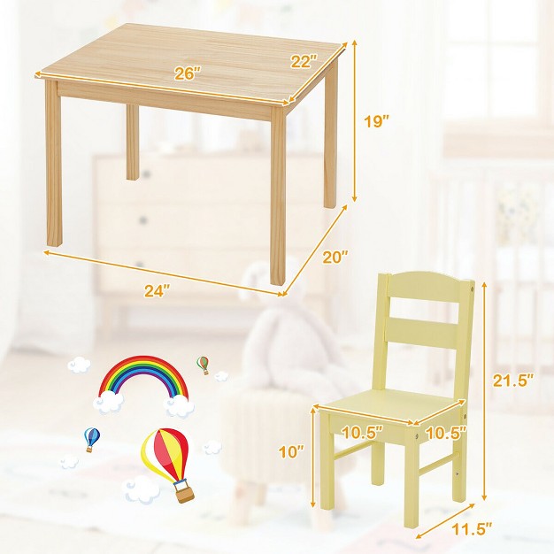 Costway Kids 5 Piece Table Chair Set Pine Wood Multicolor Children Play Room Furniture